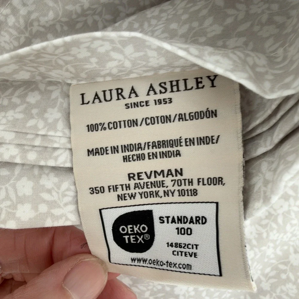 Laura Ashley Sheet Set QUEEN Chelsie Vine Gray White Petite Floral Farmhouse